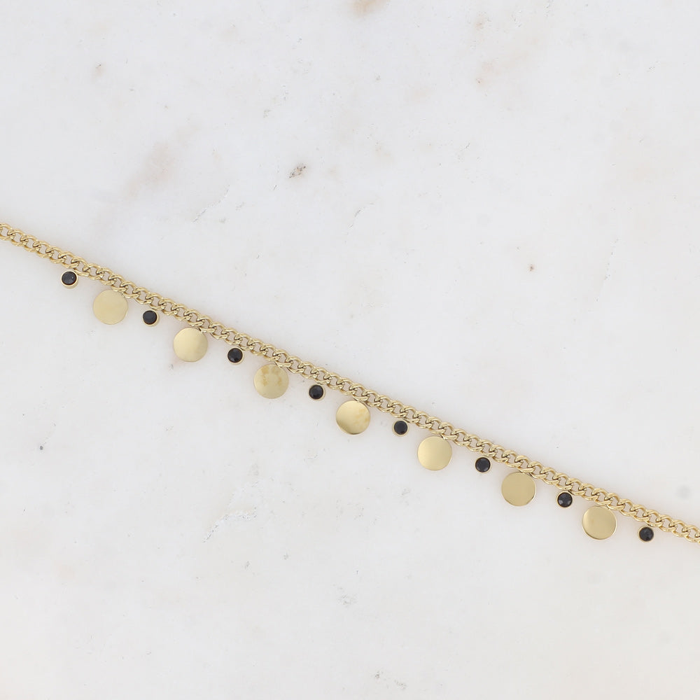 Bracelet - maille gourmette, pastilles rondes et cristaux
