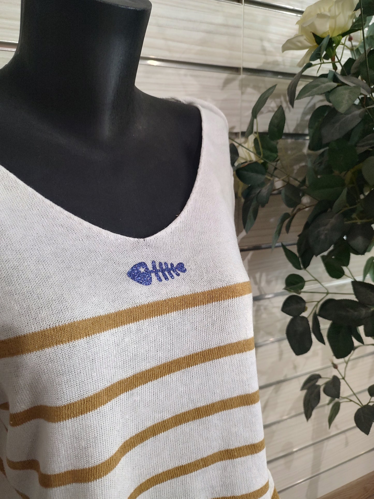 Pull marinière poisson bleu