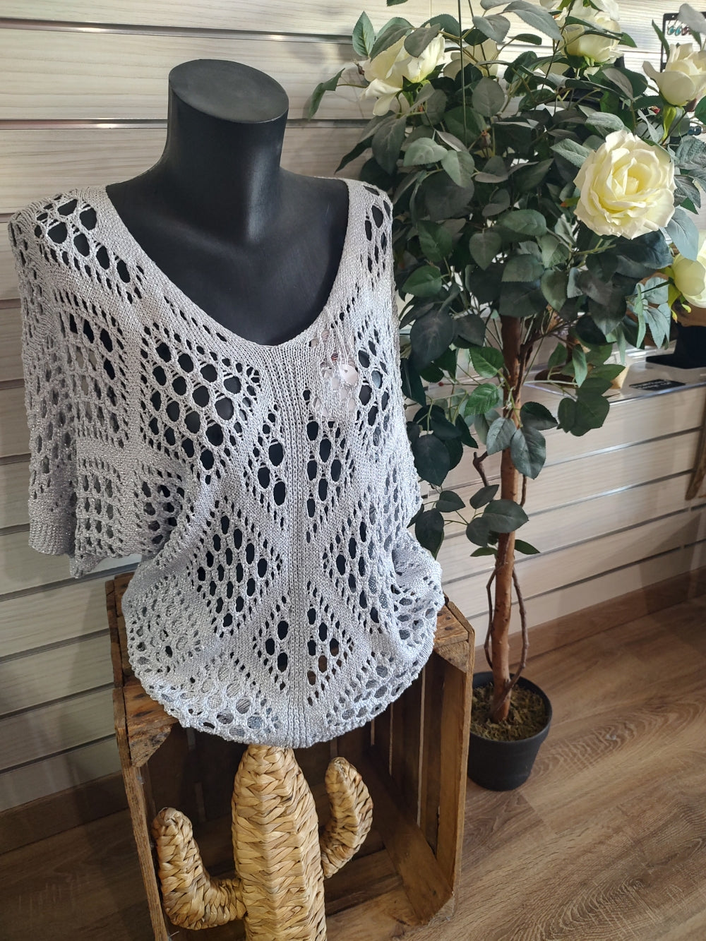 Haut lurex pailleté argent