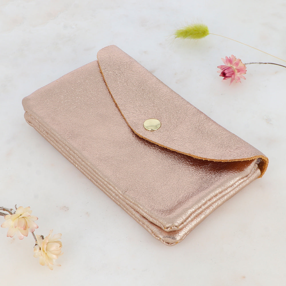 Pochette Barcelone - 1 bouton aimanté, 1 zip et 3 poches Rose Gold