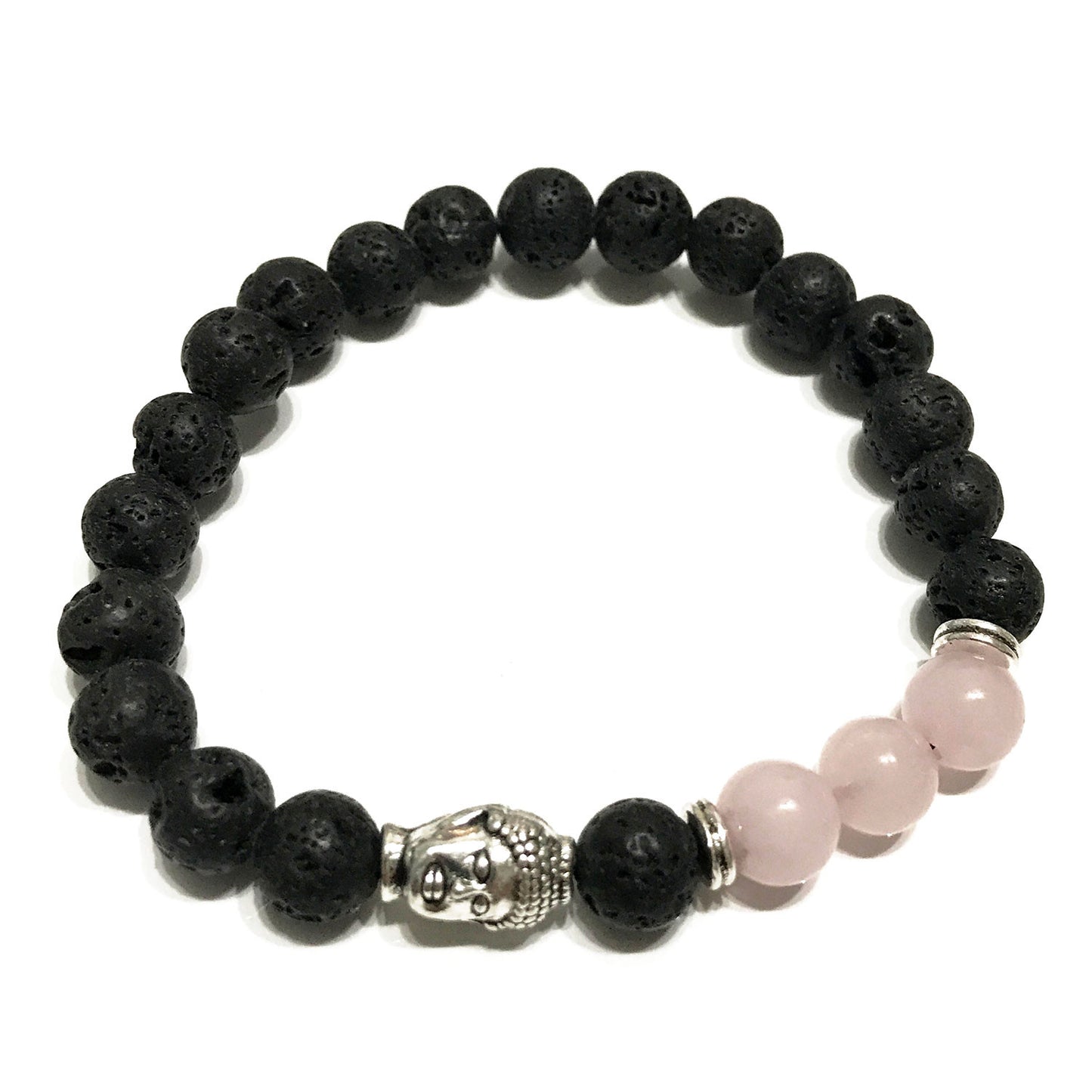Bracelet pierre de lave-quartz rose Buddha