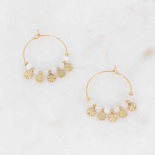 Créoles - pierres naturelles Agathe blanche et pampilles rondes (Copie)