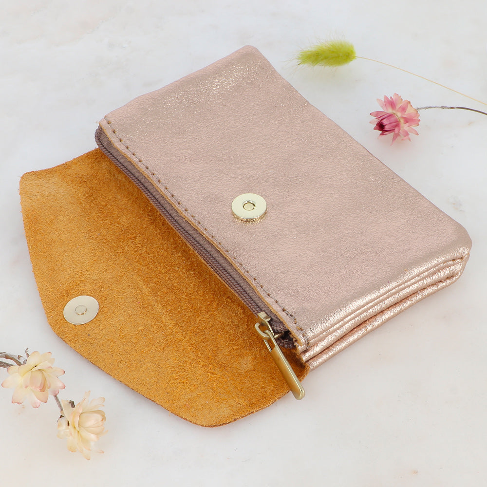 Pochette Barcelone - 1 bouton aimanté, 1 zip et 3 poches Rose Gold