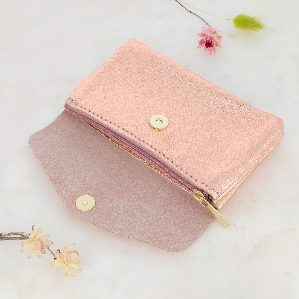 Pochette Barcelone - 1 bouton aimanté, 1 zip et 3 poches Rose