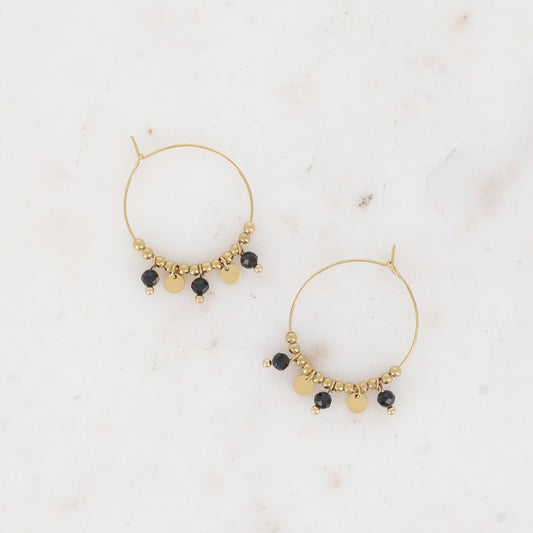 Créoles - perles rocailles, pierres naturelles onyx noir