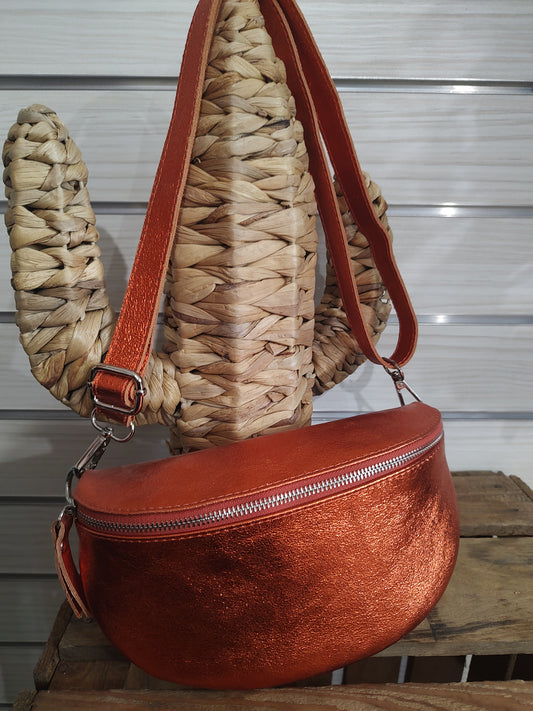 Sac banane cuir irisé orange