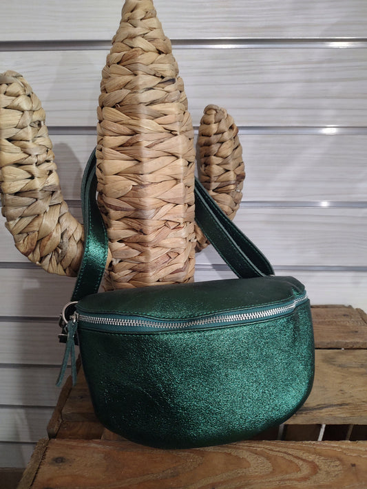 Sac banane cuir irisé vert
