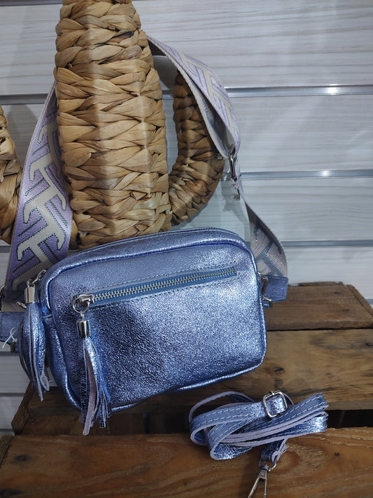 Sac bandoulière cuir irisé violet