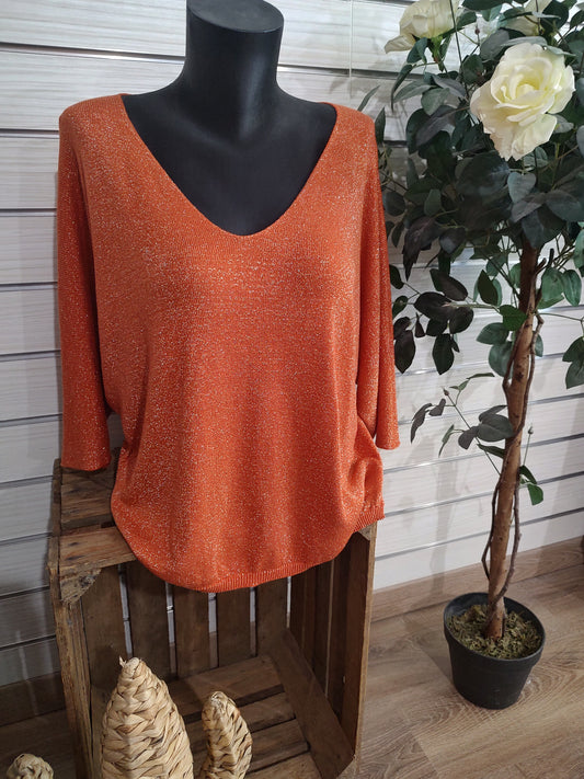 Pull pailleté orange