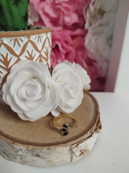 Bague feuillage cristal noir