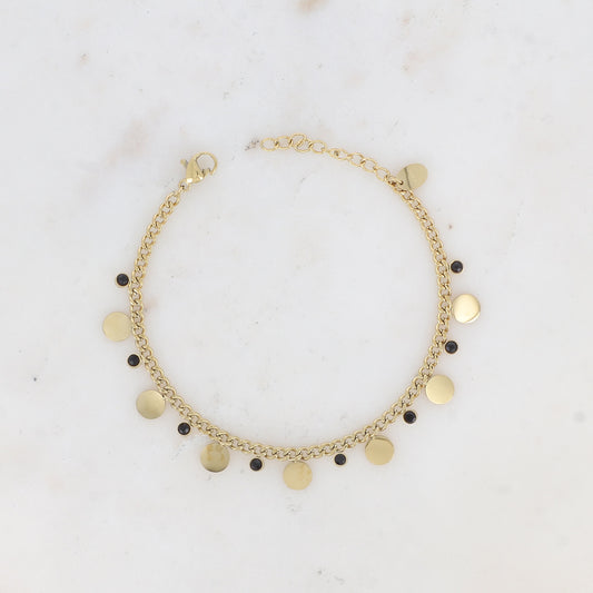 Bracelet - maille gourmette, pastilles rondes et cristaux